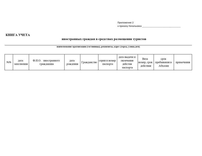 Информация для учета иностранных граждан в средствах размещения туристов